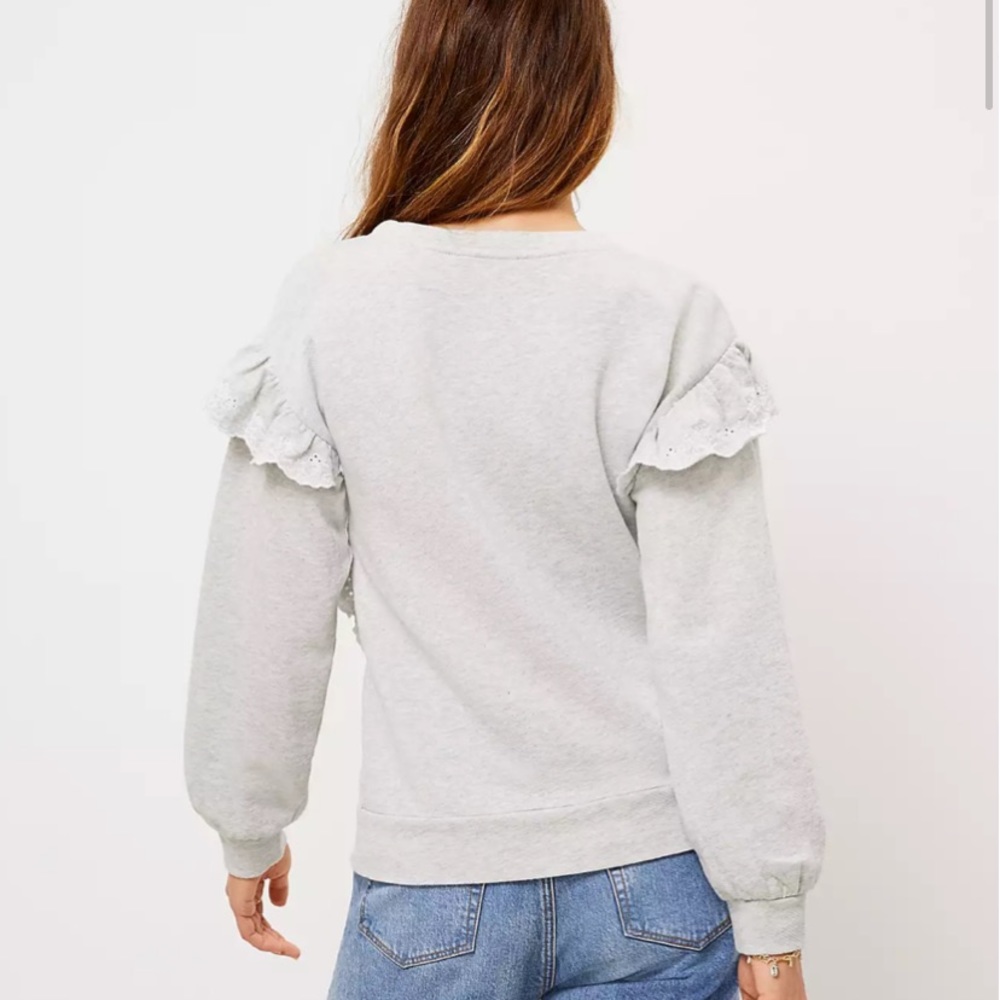 Loft Embroidered Ruffle Sleeve Sweatshirt Top S - Picture 3 of 16
